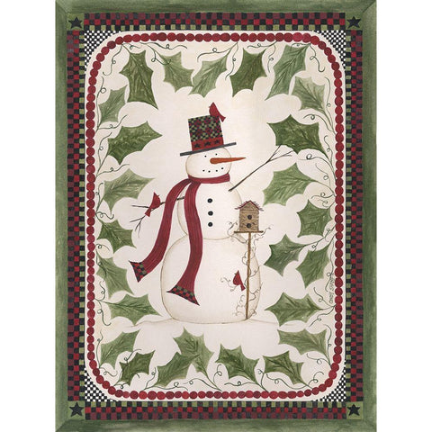 Birdhouse Snowman Black Modern Wood Framed Art Print by Shamp, Cindy