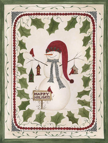 Happy Holidays Snowman White Modern Wood Framed Art Print with Double Matting by Shamp, Cindy