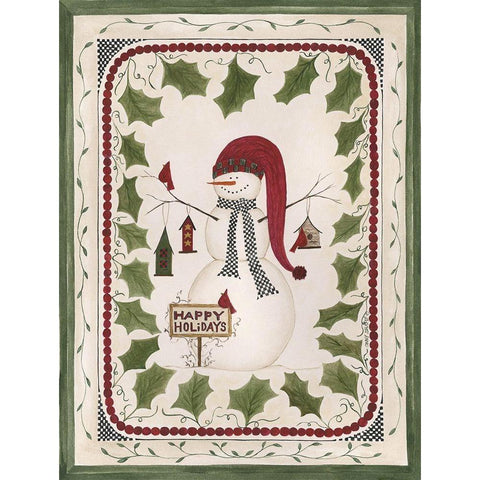 Happy Holidays Snowman Black Modern Wood Framed Art Print by Shamp, Cindy