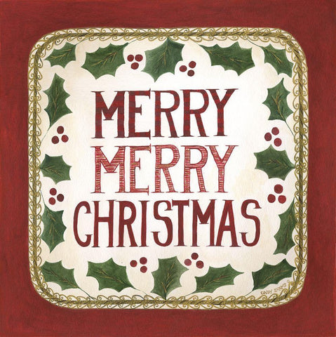 Merry Merry Christmas Black Ornate Wood Framed Art Print with Double Matting by Shamp, Cindy