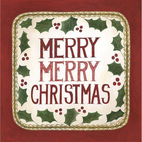 Merry Merry Christmas Gold Ornate Wood Framed Art Print with Double Matting by Shamp, Cindy