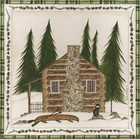 Winter Cabin Black Ornate Wood Framed Art Print with Double Matting by Shamp, Cindy