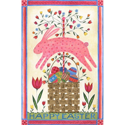 Happy Easter Pink Gold Ornate Wood Framed Art Print with Double Matting by Shamp, Cindy