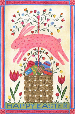 Happy Easter Pink Black Ornate Wood Framed Art Print with Double Matting by Shamp, Cindy