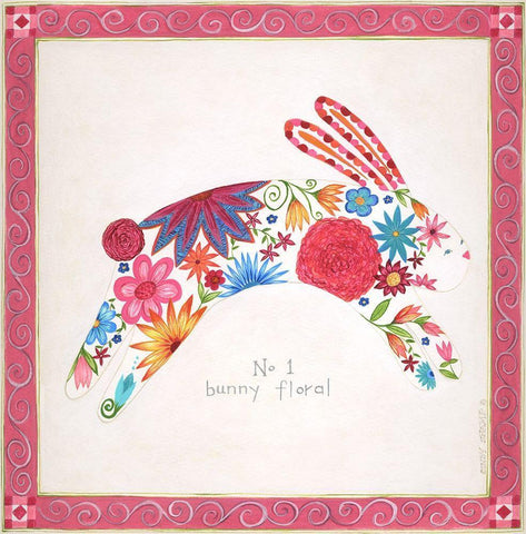 No. 1 Bunny Floral Black Ornate Wood Framed Art Print with Double Matting by Shamp, Cindy
