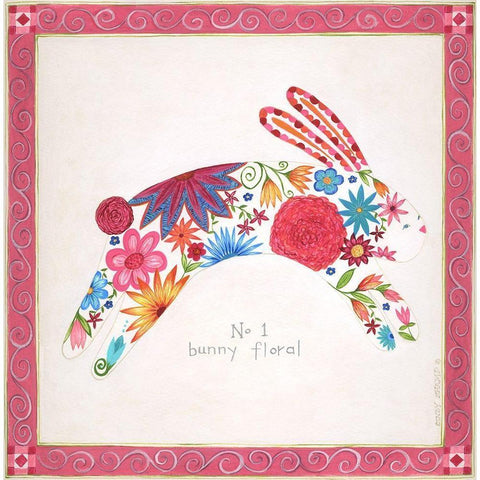 No. 1 Bunny Floral Black Modern Wood Framed Art Print with Double Matting by Shamp, Cindy