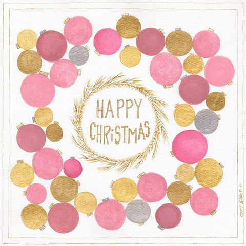 Happy Christmas Gold Ornate Wood Framed Art Print with Double Matting by Shamp, Cindy