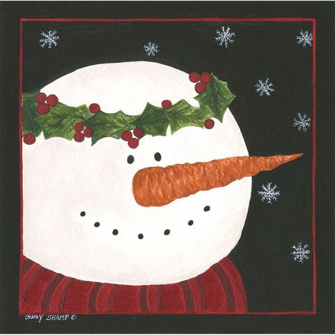 Snowman II Black Modern Wood Framed Art Print with Double Matting by Shamp, Cindy