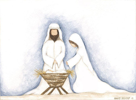 Jesus, Mary, Joseph Black Ornate Wood Framed Art Print with Double Matting by Shamp, Cindy