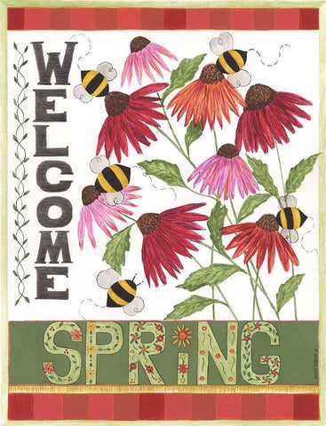 Welcome Spring Black Ornate Wood Framed Art Print with Double Matting by Shamp, Cindy