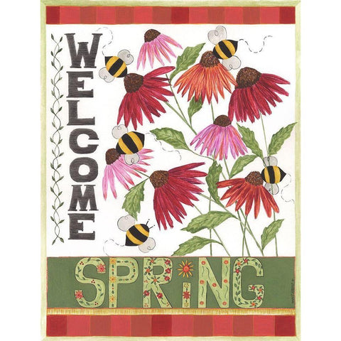 Welcome Spring White Modern Wood Framed Art Print by Shamp, Cindy