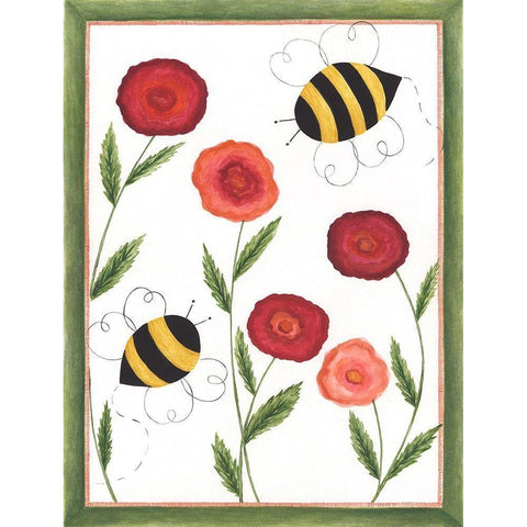Busy Bees White Modern Wood Framed Art Print by Shamp, Cindy