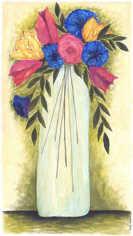 Abstract Flowers II White Modern Wood Framed Art Print with Double Matting by Shamp, Cindy