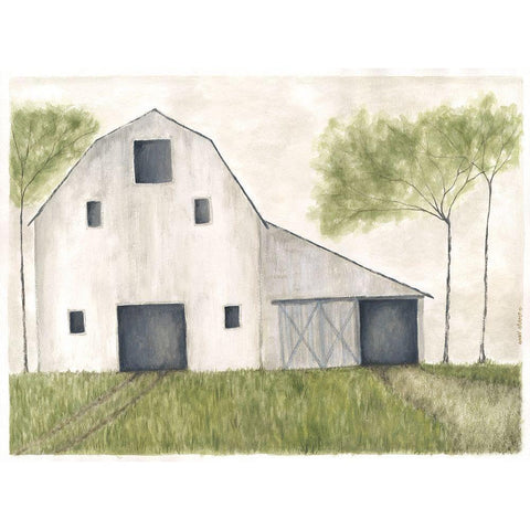 White Barn II Black Modern Wood Framed Art Print with Double Matting by Shamp, Cindy