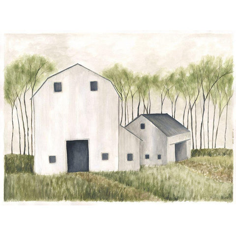 White Barn III Black Modern Wood Framed Art Print with Double Matting by Shamp, Cindy