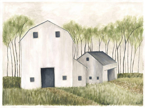 White Barn III Black Ornate Wood Framed Art Print with Double Matting by Shamp, Cindy