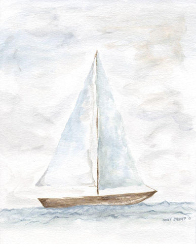 Nantucket Ship I White Modern Wood Framed Art Print with Double Matting by Shamp, Cindy