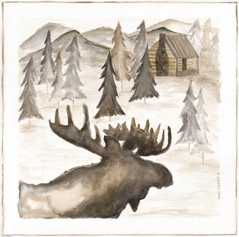 Moose Black Ornate Wood Framed Art Print with Double Matting by Shamp, Cindy