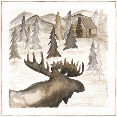 Moose Black Modern Wood Framed Art Print with Double Matting by Shamp, Cindy