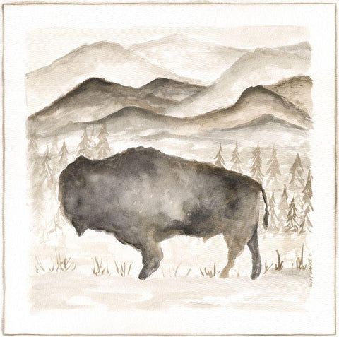 Bison White Modern Wood Framed Art Print with Double Matting by Shamp, Cindy