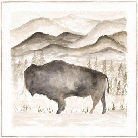 Bison White Modern Wood Framed Art Print by Shamp, Cindy