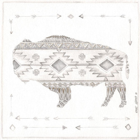 Patterned Bison White Modern Wood Framed Art Print with Double Matting by Shamp, Cindy