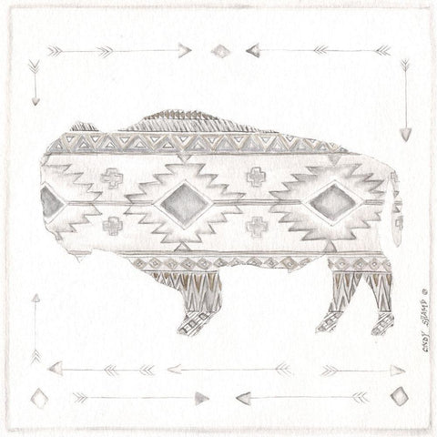 Patterned Bison Gold Ornate Wood Framed Art Print with Double Matting by Shamp, Cindy