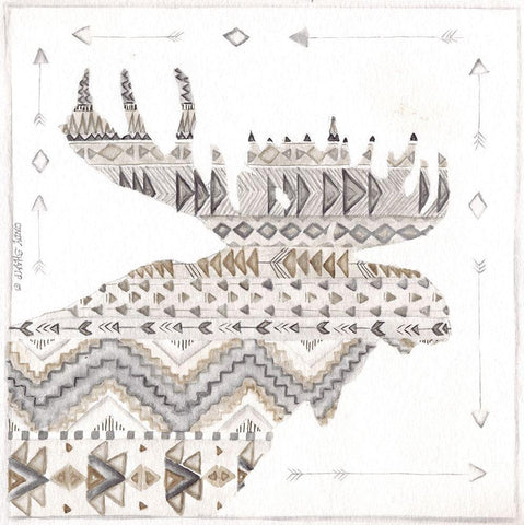 Patterned Moose Black Ornate Wood Framed Art Print with Double Matting by Shamp, Cindy