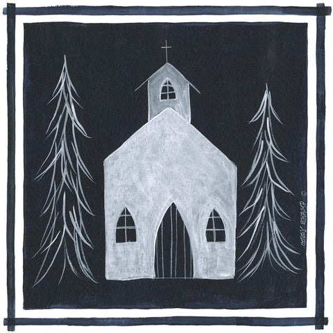 Blue Church I Black Modern Wood Framed Art Print with Double Matting by Shamp, Cindy