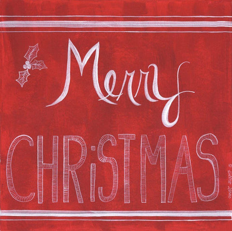 Red Merry Christmas White Modern Wood Framed Art Print with Double Matting by Shamp, Cindy