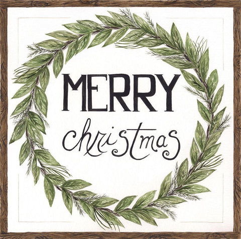 Merry Christmas Wreath White Modern Wood Framed Art Print with Double Matting by Shamp, Cindy