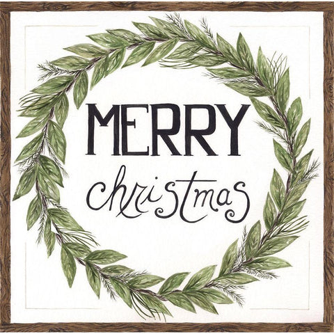 Merry Christmas Wreath Black Modern Wood Framed Art Print with Double Matting by Shamp, Cindy
