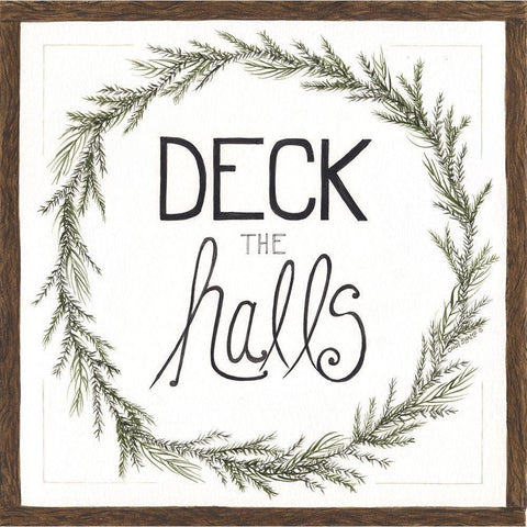 Deck the Halls Wreath Black Modern Wood Framed Art Print by Shamp, Cindy