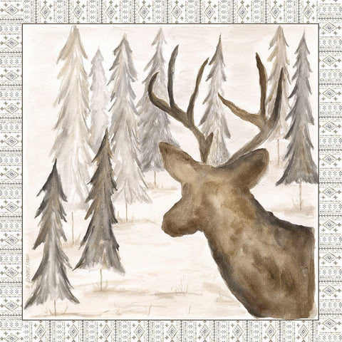 Deer w/ Border White Modern Wood Framed Art Print by Shamp, Cindy