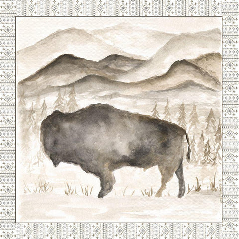 Bison w/ Border Black Modern Wood Framed Art Print with Double Matting by Shamp, Cindy