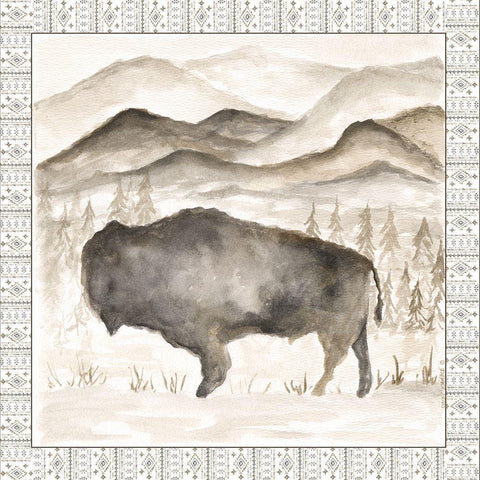 Bison w/ Border White Modern Wood Framed Art Print with Double Matting by Shamp, Cindy