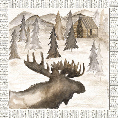 Moose w/ Border White Modern Wood Framed Art Print with Double Matting by Shamp, Cindy