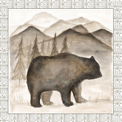 Bear w/ Border Black Modern Wood Framed Art Print by Shamp, Cindy