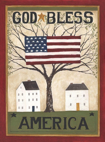 God Bless America White Modern Wood Framed Art Print with Double Matting by Shamp, Cindy