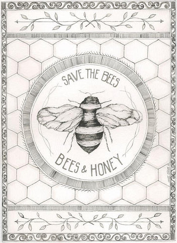 Save the Bees White Modern Wood Framed Art Print with Double Matting by Shamp, Cindy