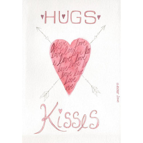 Hugs Kisses Gold Ornate Wood Framed Art Print with Double Matting by Shamp, Cindy