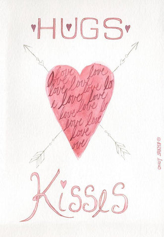 Hugs Kisses White Modern Wood Framed Art Print with Double Matting by Shamp, Cindy