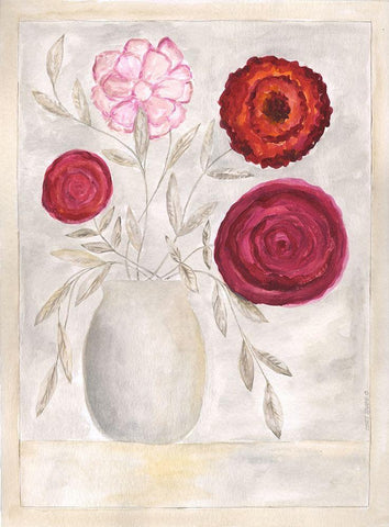 Pink Floral II White Modern Wood Framed Art Print with Double Matting by Shamp, Cindy