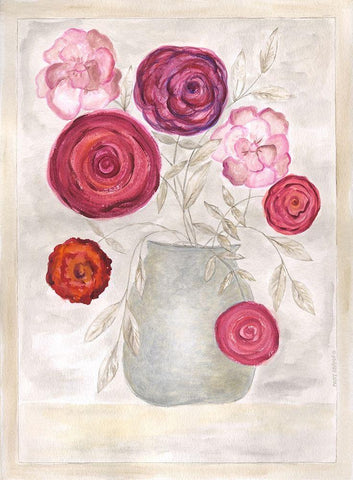 Pink Floral I Black Ornate Wood Framed Art Print with Double Matting by Shamp, Cindy