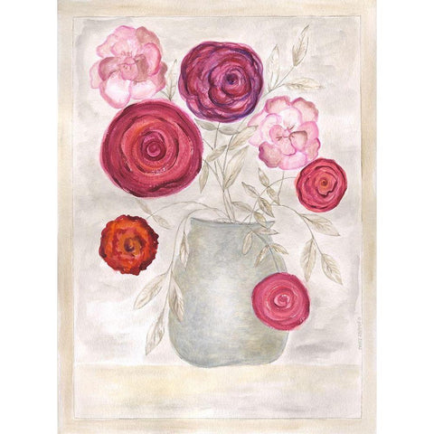 Pink Floral I Black Modern Wood Framed Art Print with Double Matting by Shamp, Cindy