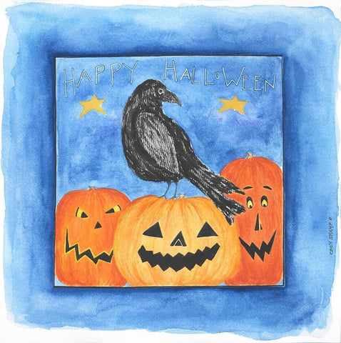 Happy Halloween White Modern Wood Framed Art Print with Double Matting by Shamp, Cindy