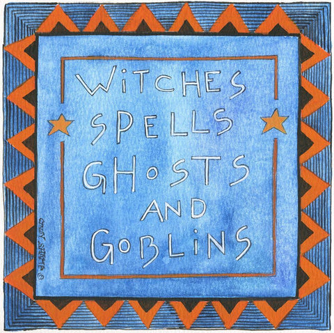 Witches Spells White Modern Wood Framed Art Print with Double Matting by Shamp, Cindy