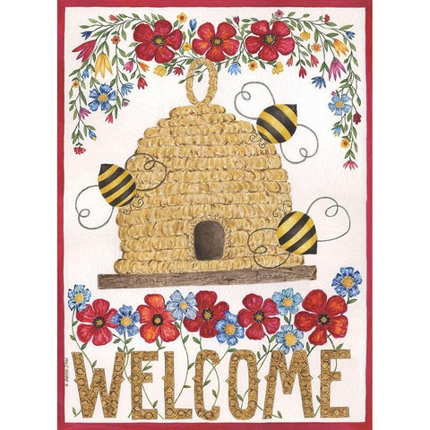 Welcome Beehive Gold Ornate Wood Framed Art Print with Double Matting by Shamp, Cindy