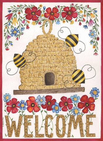 Welcome Beehive White Modern Wood Framed Art Print with Double Matting by Shamp, Cindy