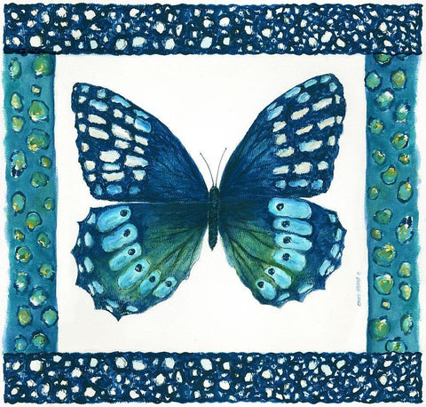 Butterfly with Border I White Modern Wood Framed Art Print with Double Matting by Shamp, Cindy